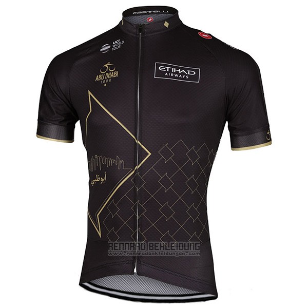 2017 Fahrradbekleidung Abu Dhabi Tour Shwarz Trikot Kurzarm und Tragerhose